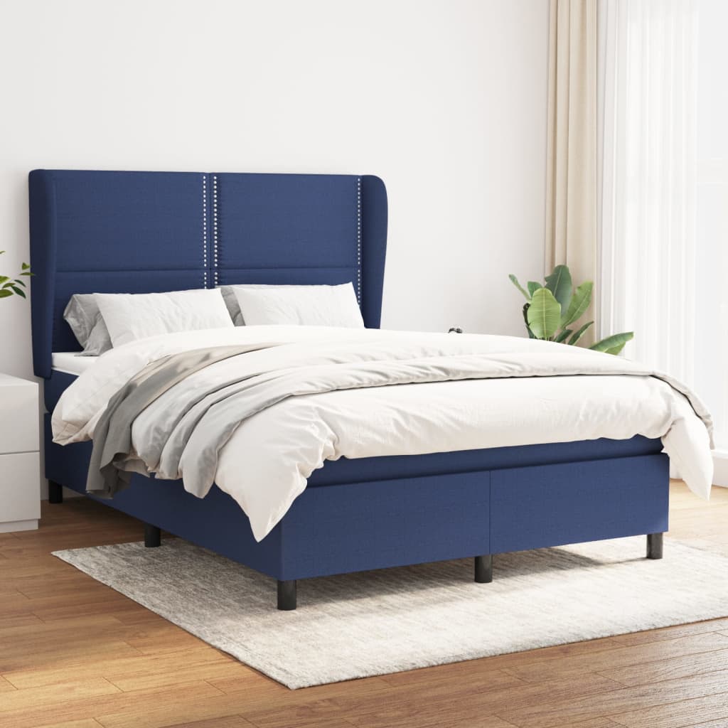 JUNG Vida Boxspringbett mit Matratze Blau 140x200 cm Stoff
