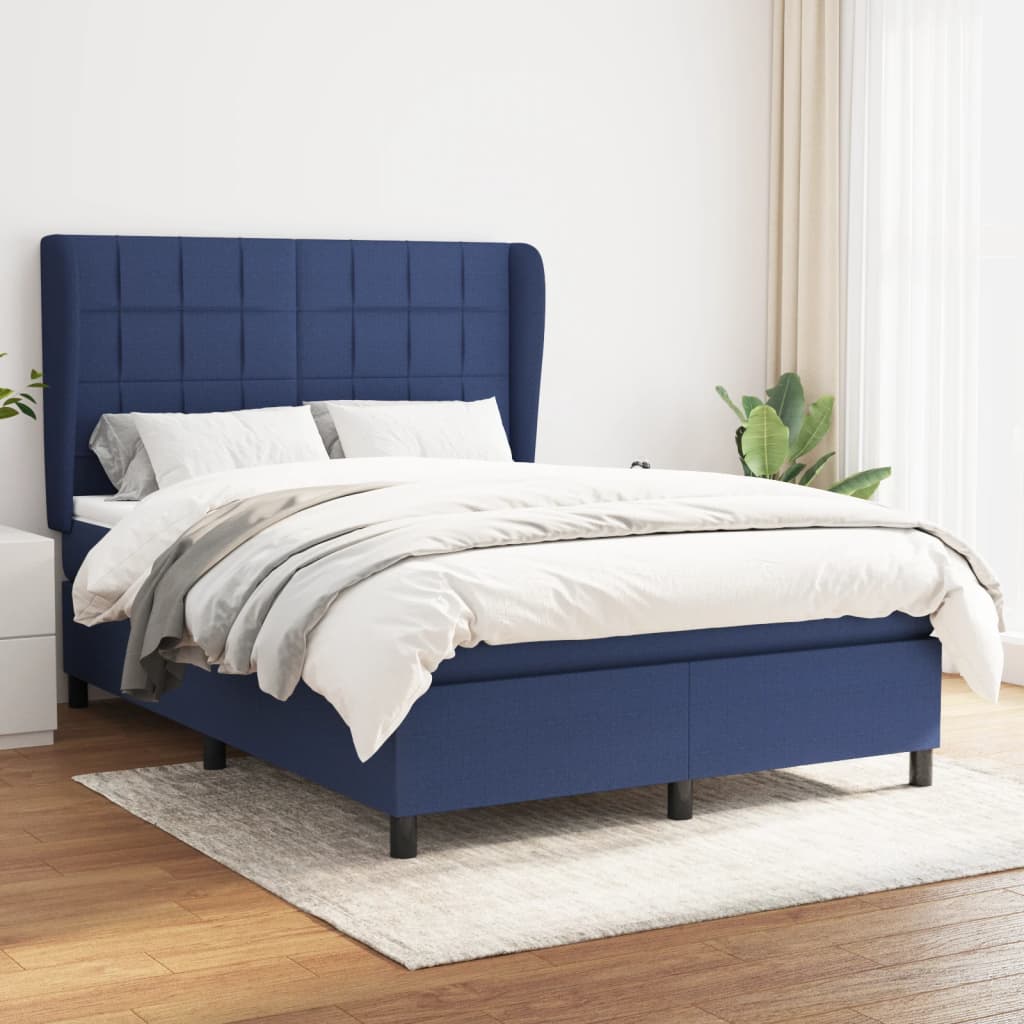 JUNG Vida Boxspringbett mit Matratze Blau 140x190 cm Stoff