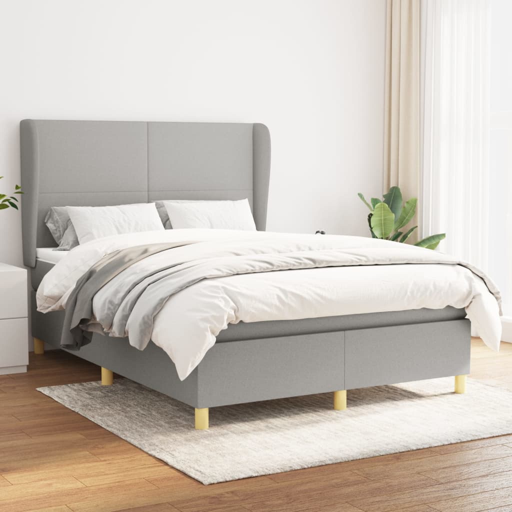 JUNG Vida Boxspringbett mit Matratze Hellgrau 140x200 cm Stoff