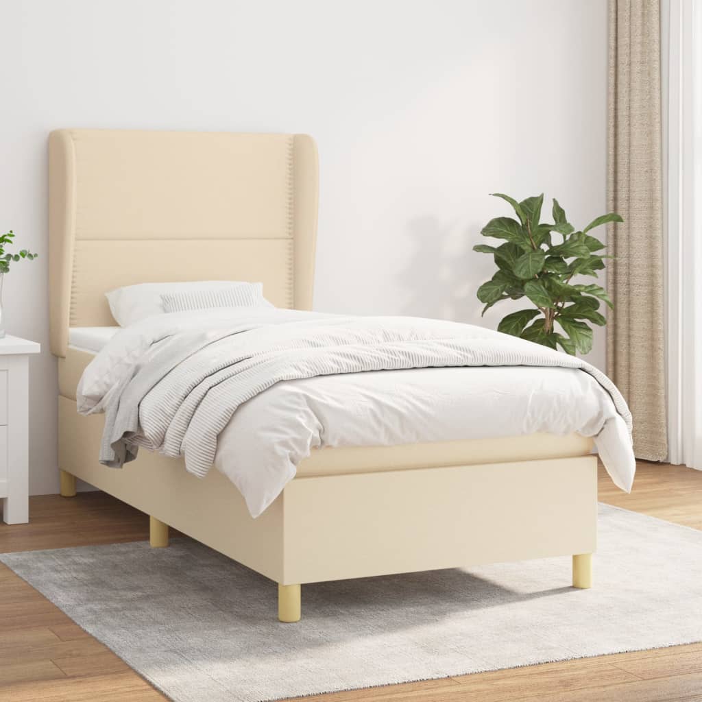 JUNG Vida Boxspringbett mit Matratze Creme 90x200 cm Stoff