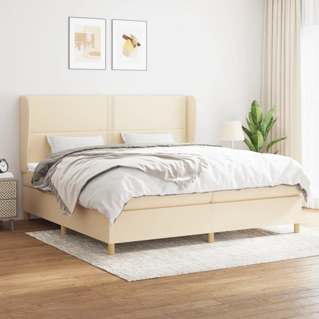 JUNG Vida Boxspringbett mit Matratze Creme 200x200 cm Stoff