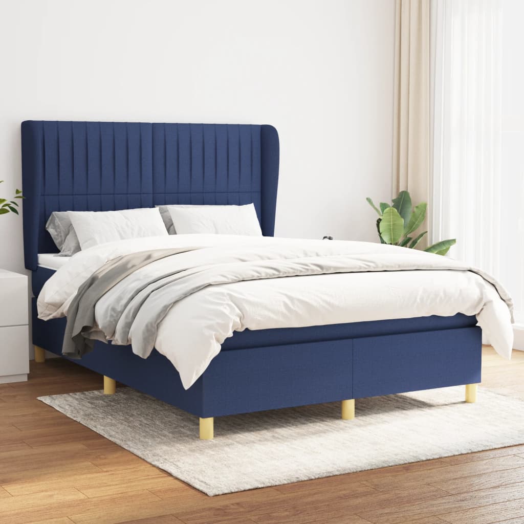 JUNG Vida Boxspringbett mit Matratze Blau 140x190 cm Stoff