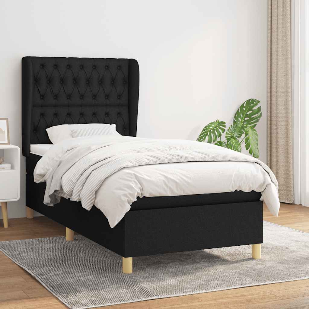 JUNG Vida Boxspringbett mit Matratze Schwarz 100x200 cm Stoff