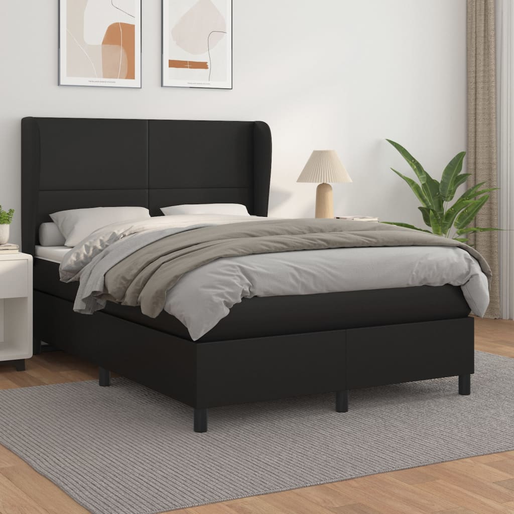 JUNG Vida Boxspringbett mit Matratze Schwarz 140x190 cm Kunstleder
