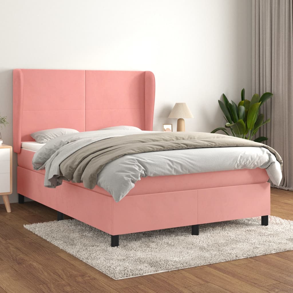 JUNG Vida Boxspringbett mit Matratze Rosa 140x200 cm Samt