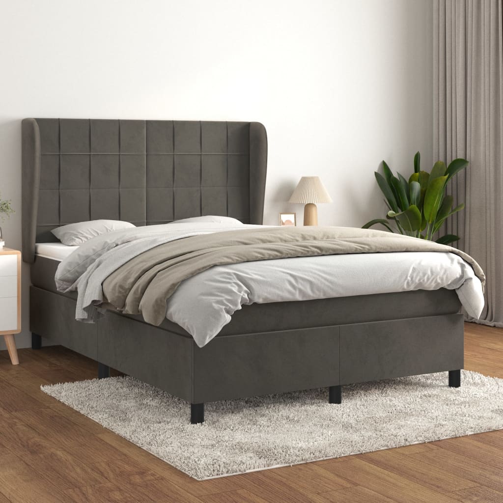 JUNG Vida Boxspringbett mit Matratze Dunkelgrau 140x190 cm Samt