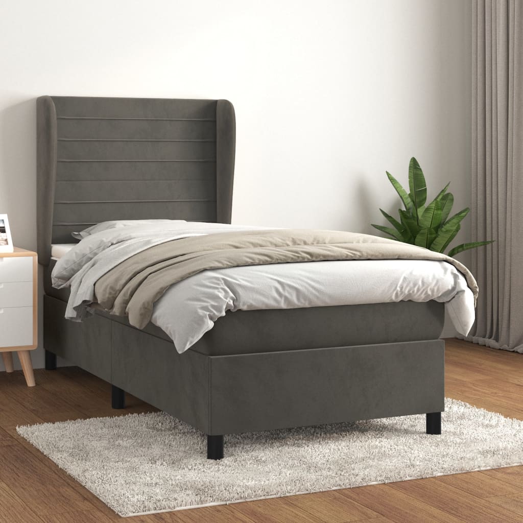 JUNG Vida Boxspringbett mit Matratze Dunkelgrau 100x200 cm Samt