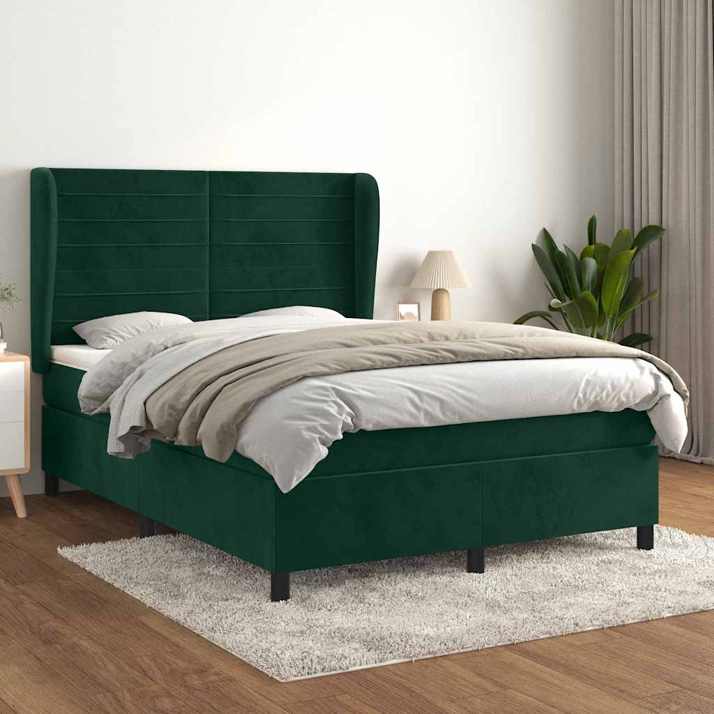 JUNG Vida Boxspringbett mit Matratze Dunkelgrün 140x200 cm Samt