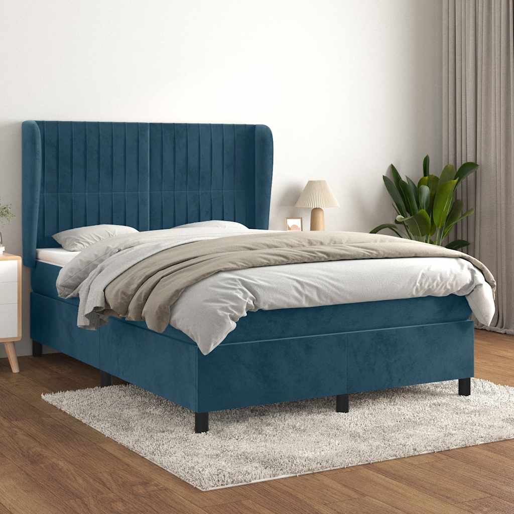 JUNG Vida Boxspringbett mit Matratze Dunkelblau 140x200 cm Samt