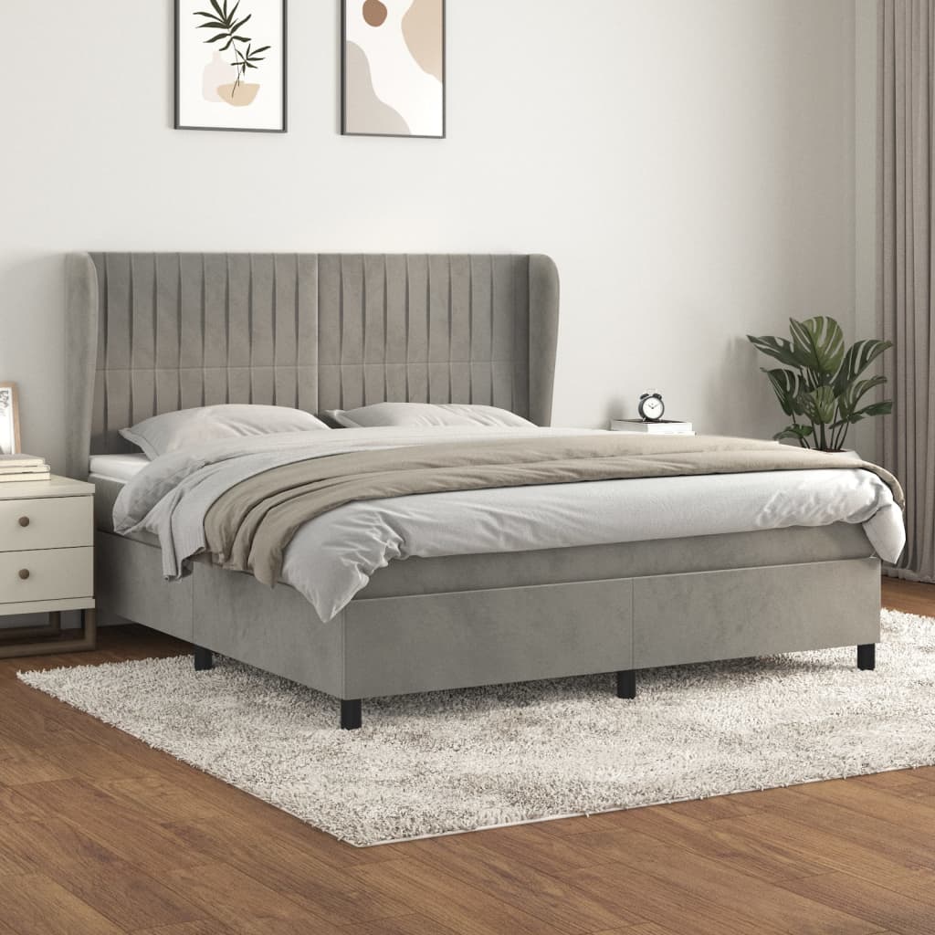 JUNG Vida Boxspringbett mit Matratze Hellgrau 180x200 cm Samt