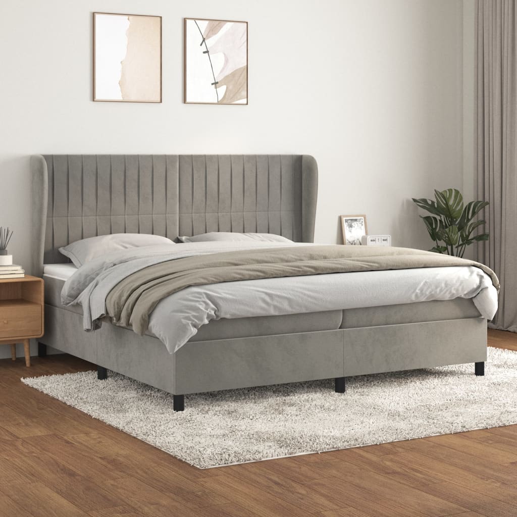 JUNG Vida Boxspringbett mit Matratze Hellgrau 200x200 cm Samt
