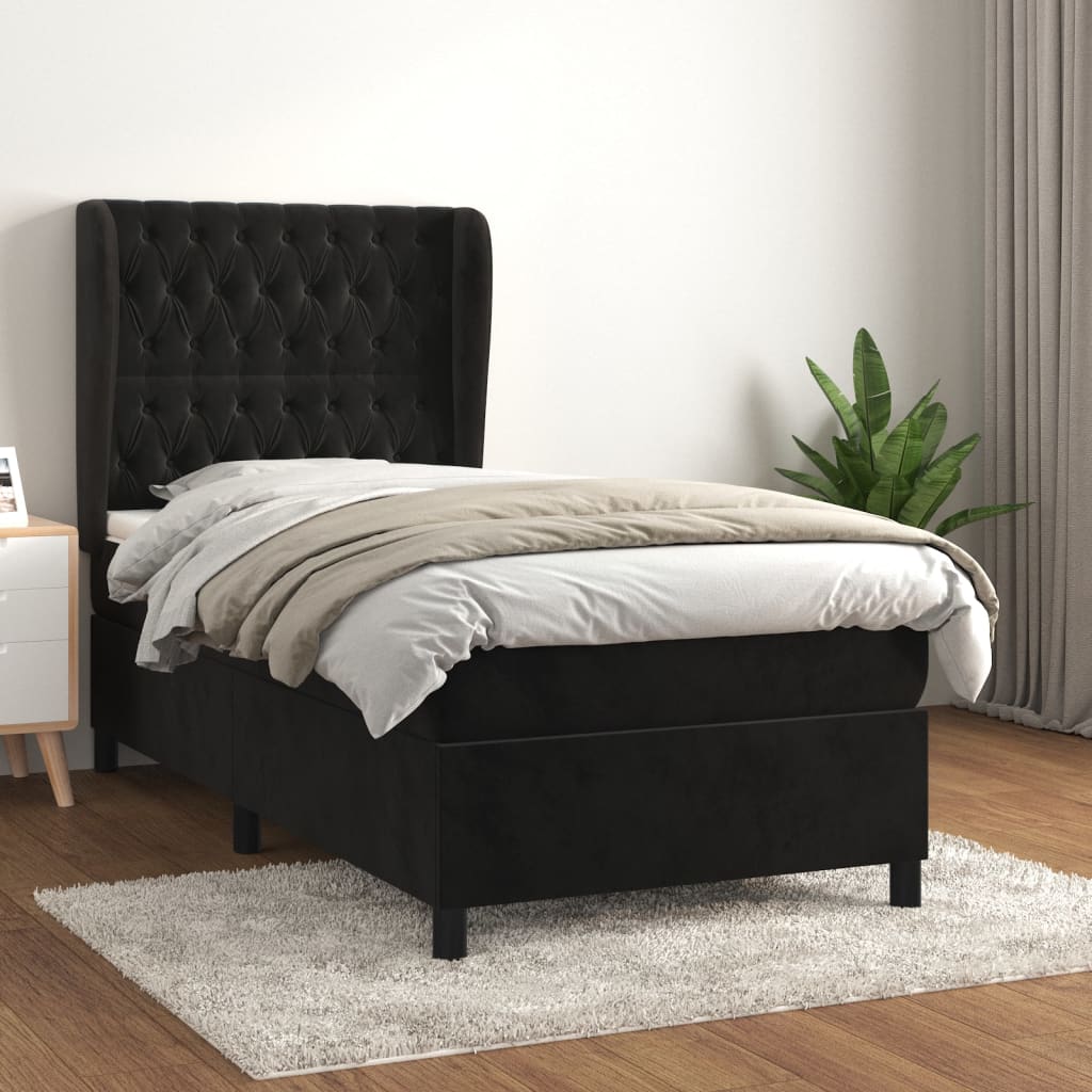JUNG Vida Boxspringbett mit Matratze Schwarz 90x190 cm Samt