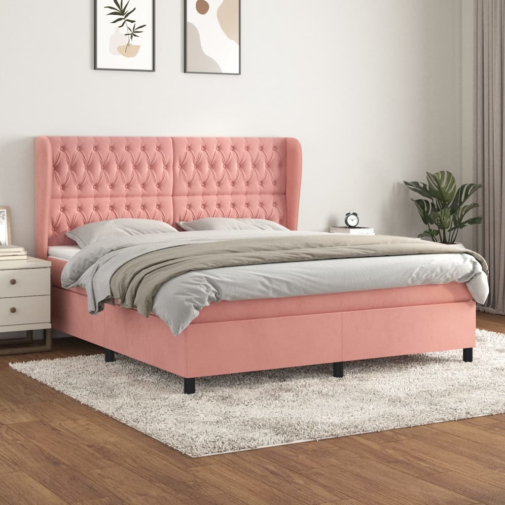 JUNG Vida Boxspringbett mit Matratze Rosa 160x200 cm Samt