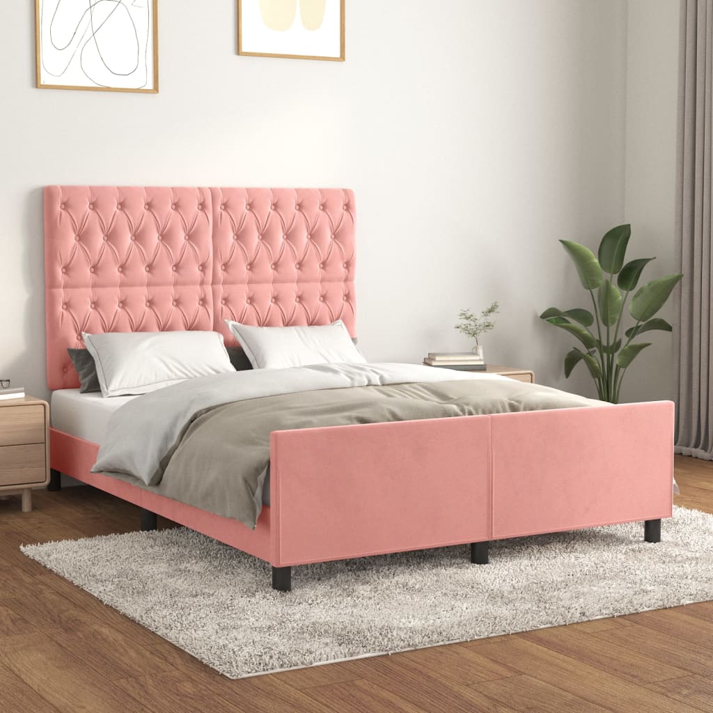 JUNG Vida Bettgestell mit Kopfteil Rosa 140x190 cm Samt
