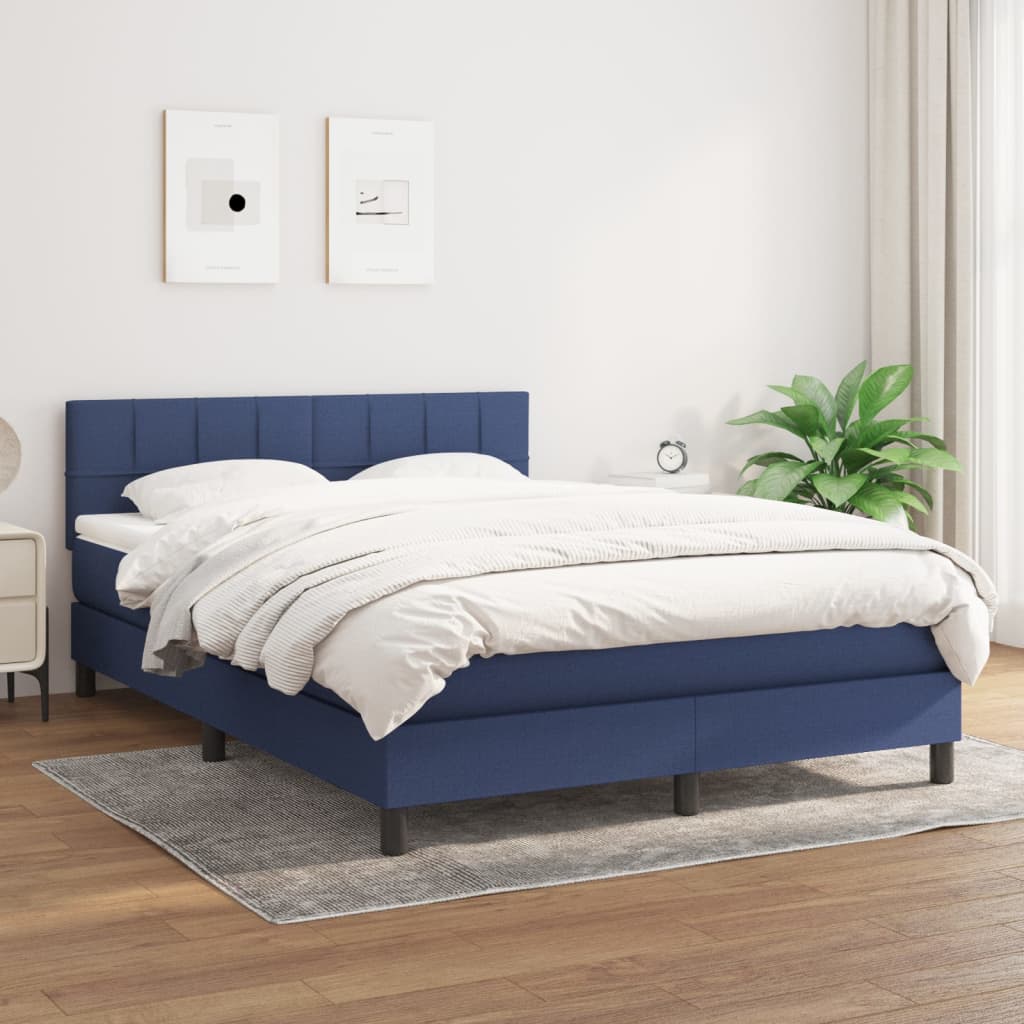 JUNG Vida Boxspringbett mit Matratze Blau 140x190 cm Stoff