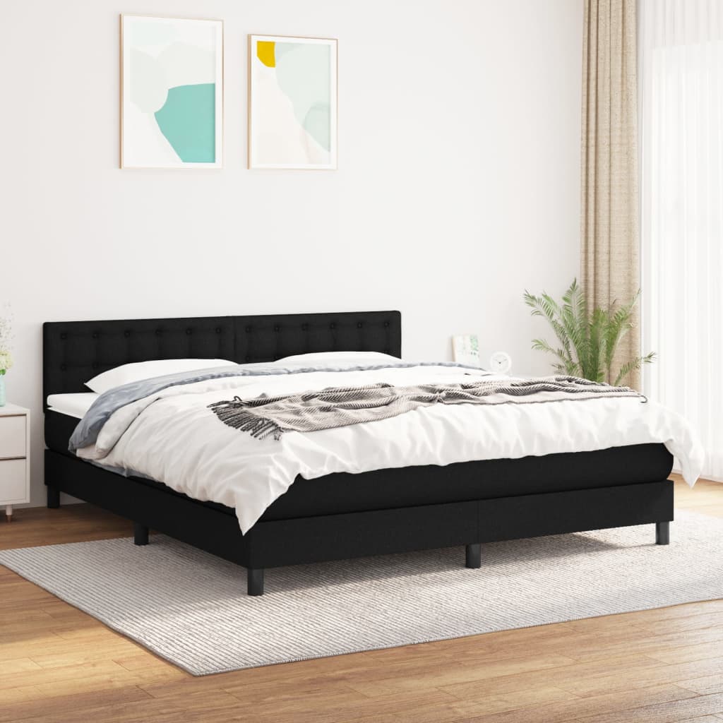 JUNG Vida Boxspringbett mit Matratze Schwarz 180x200 cm Stoff