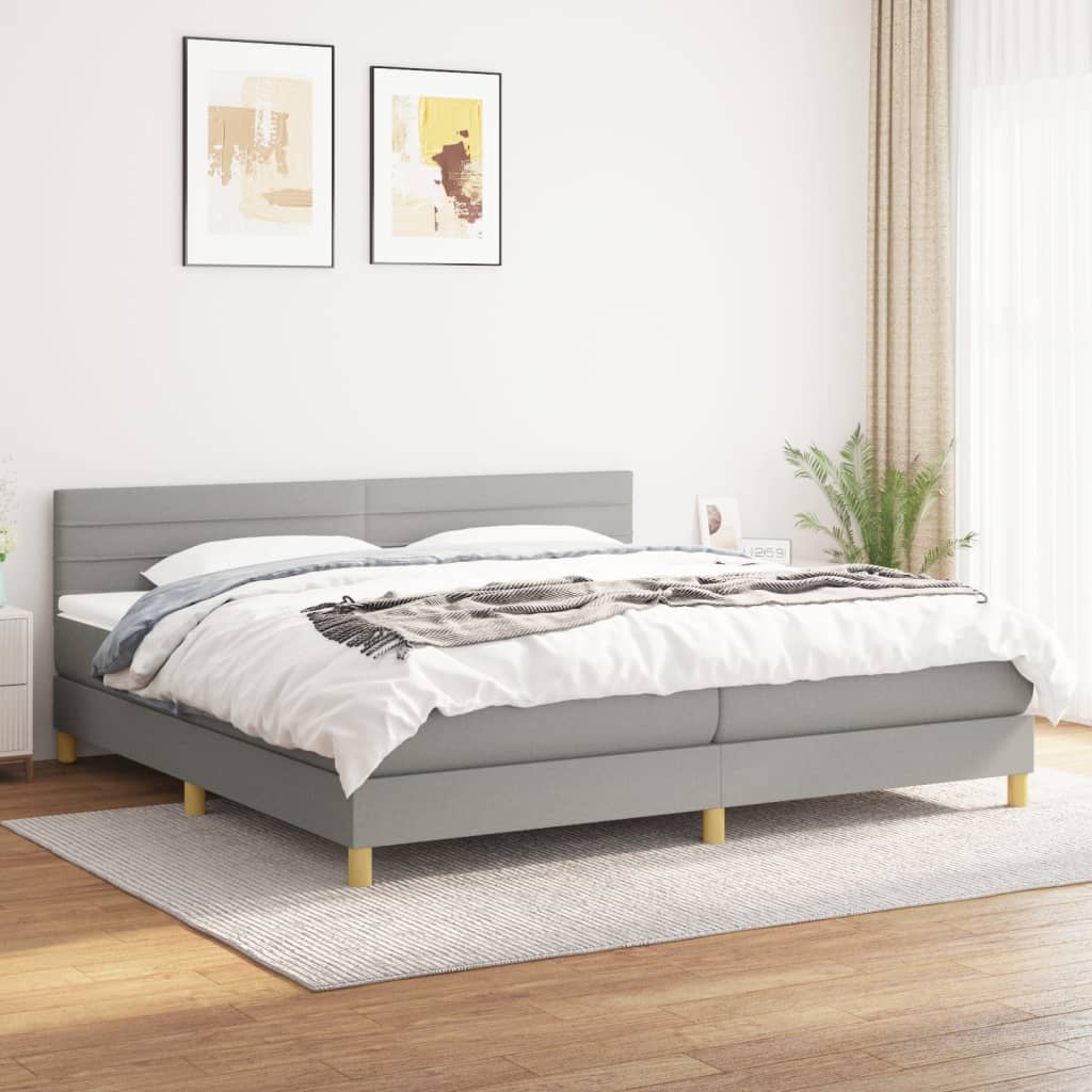 JUNG Vida Boxspringbett mit Matratze Hellgrau 200x200 cm Stoff