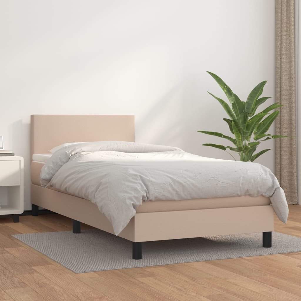 JUNG Vida Boxspringbett mit Matratze Cappuccino-Braun 90x190cm Kunstleder