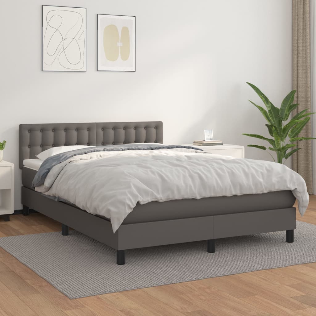 JUNG Vida Boxspringbett mit Matratze Grau 140x200 cm Kunstleder