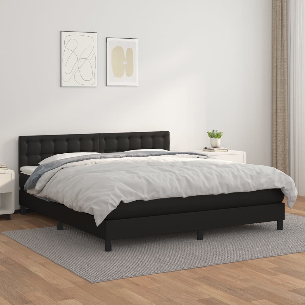 JUNG Vida Boxspringbett mit Matratze Schwarz 160x200 cm Kunstleder