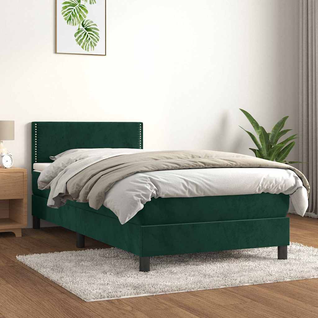 JUNG Vida Boxspringbett mit Matratze Dunkelgrün 90x190 cm Samt