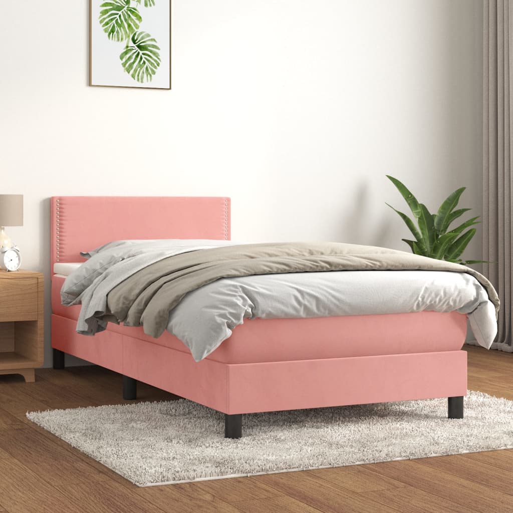 JUNG Vida Boxspringbett mit Matratze Rosa 100x200 cm Samt
