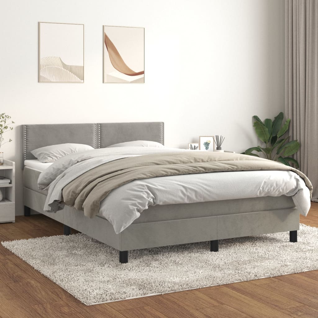 JUNG Vida Boxspringbett mit Matratze Hellgrau 140x190 cm Samt