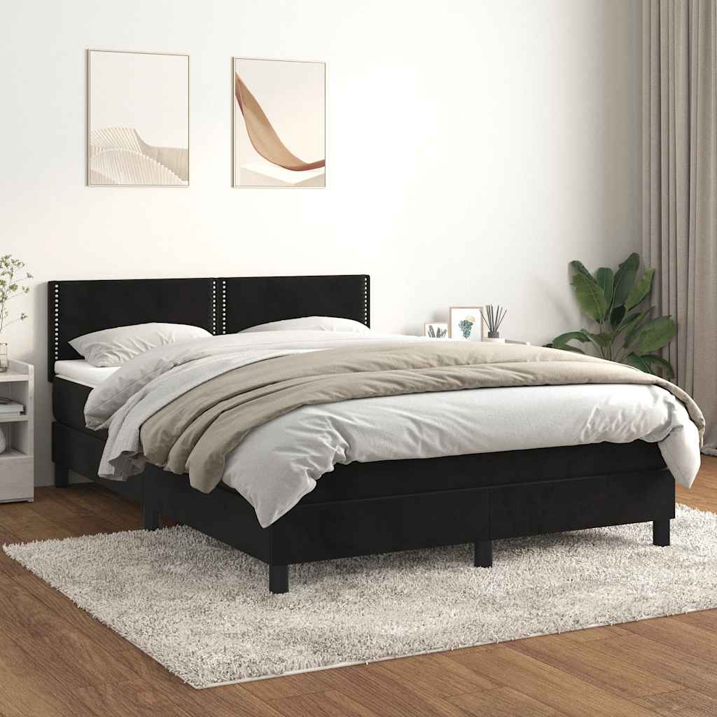JUNG Vida Boxspringbett mit Matratze Schwarz 140x200 cm Samt