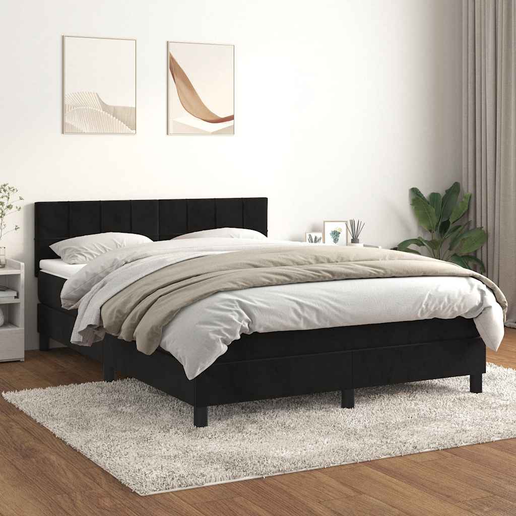 JUNG Vida Boxspringbett mit Matratze Schwarz 140x200 cm Samt