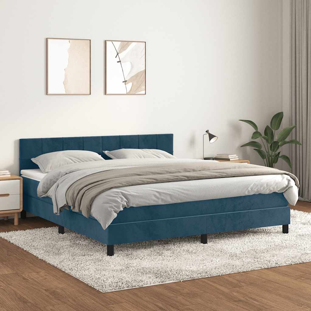 JUNG Vida Boxspringbett mit Matratze Dunkelblau 160x200 cm Samt
