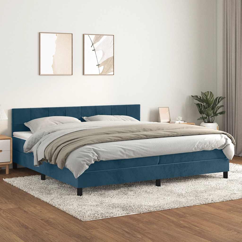 JUNG Vida Boxspringbett mit Matratze Dunkelblau 200x200 cm Samt