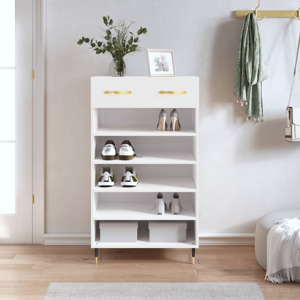 JUNG Vida Schuhschrank Hochglanz-Weiß 60x35x105 cm Holzwerkstoff