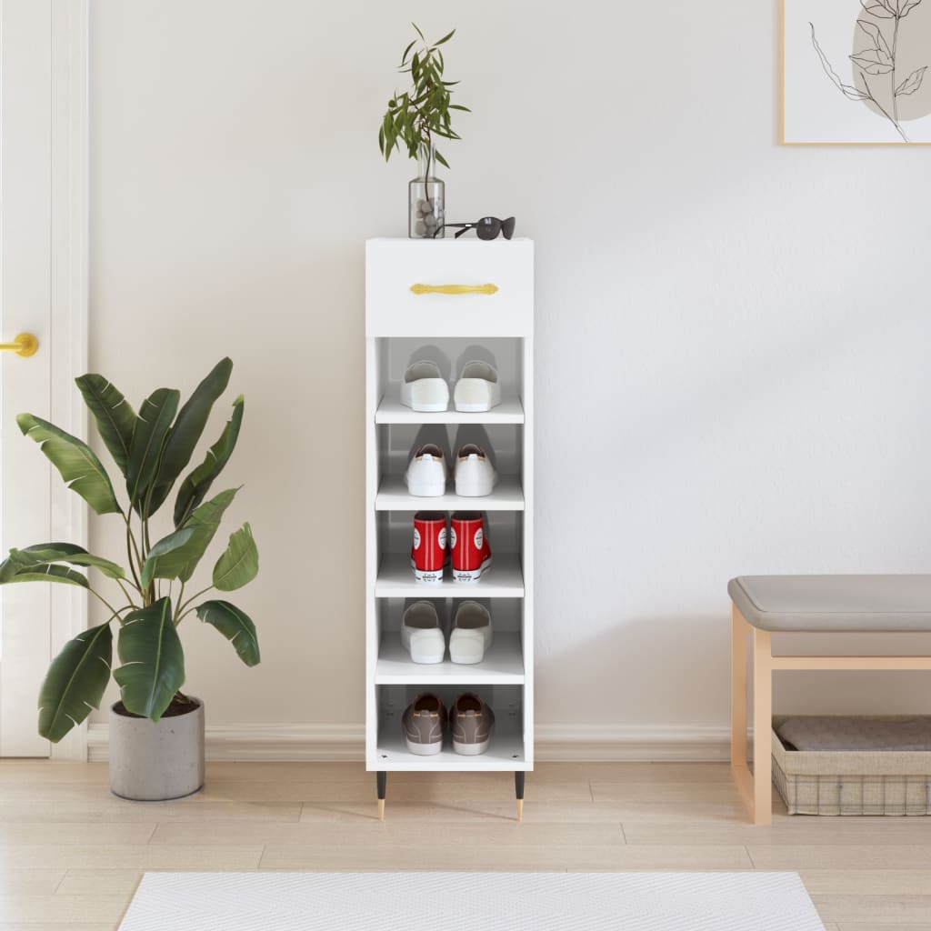 JUNG Vida Schuhschrank Hochglanz-Weiß 30x35x105 cm Holzwerkstoff