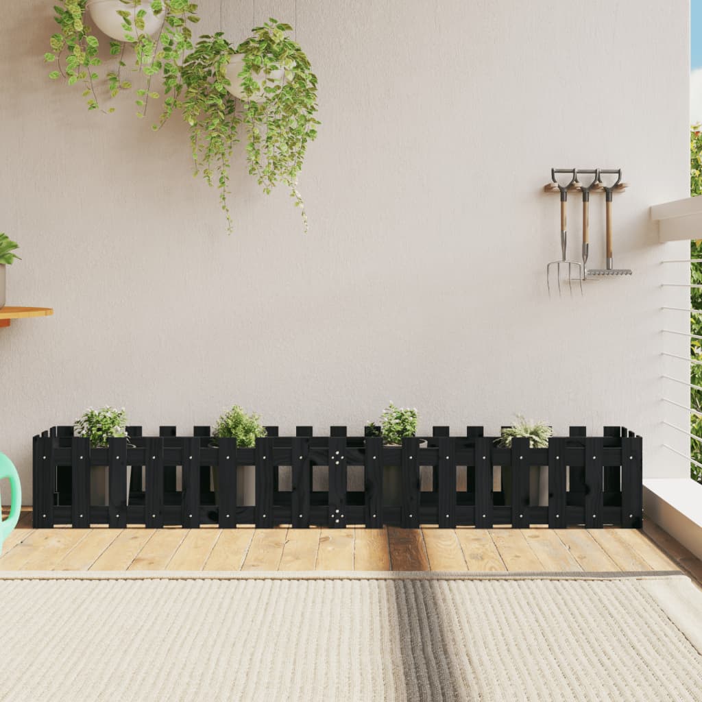 JUNG Vida Hochbeet Latten-Design Schwarz 200x30x30 cm Massivholz Kiefer