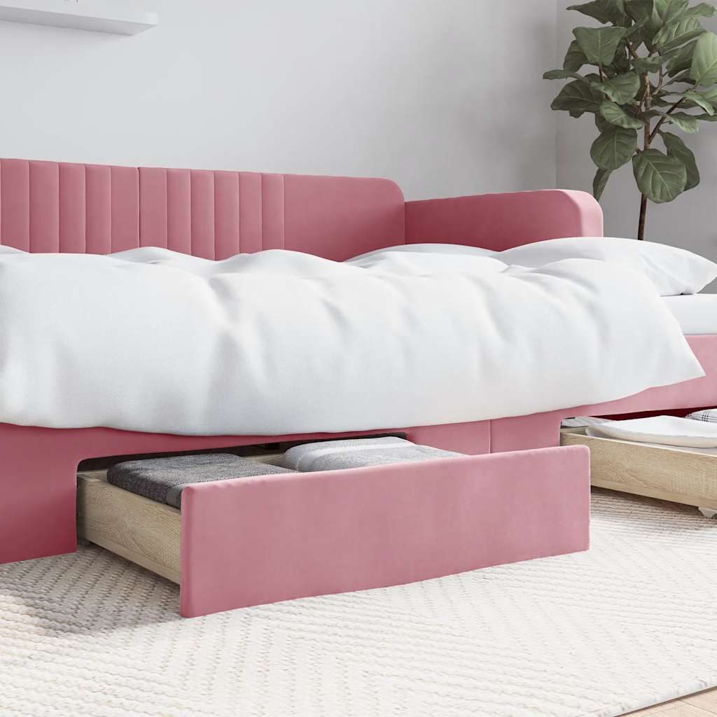 JUNG Vida Bettschubladen 2 Stk. Rosa Holzwerkstoff und Samt