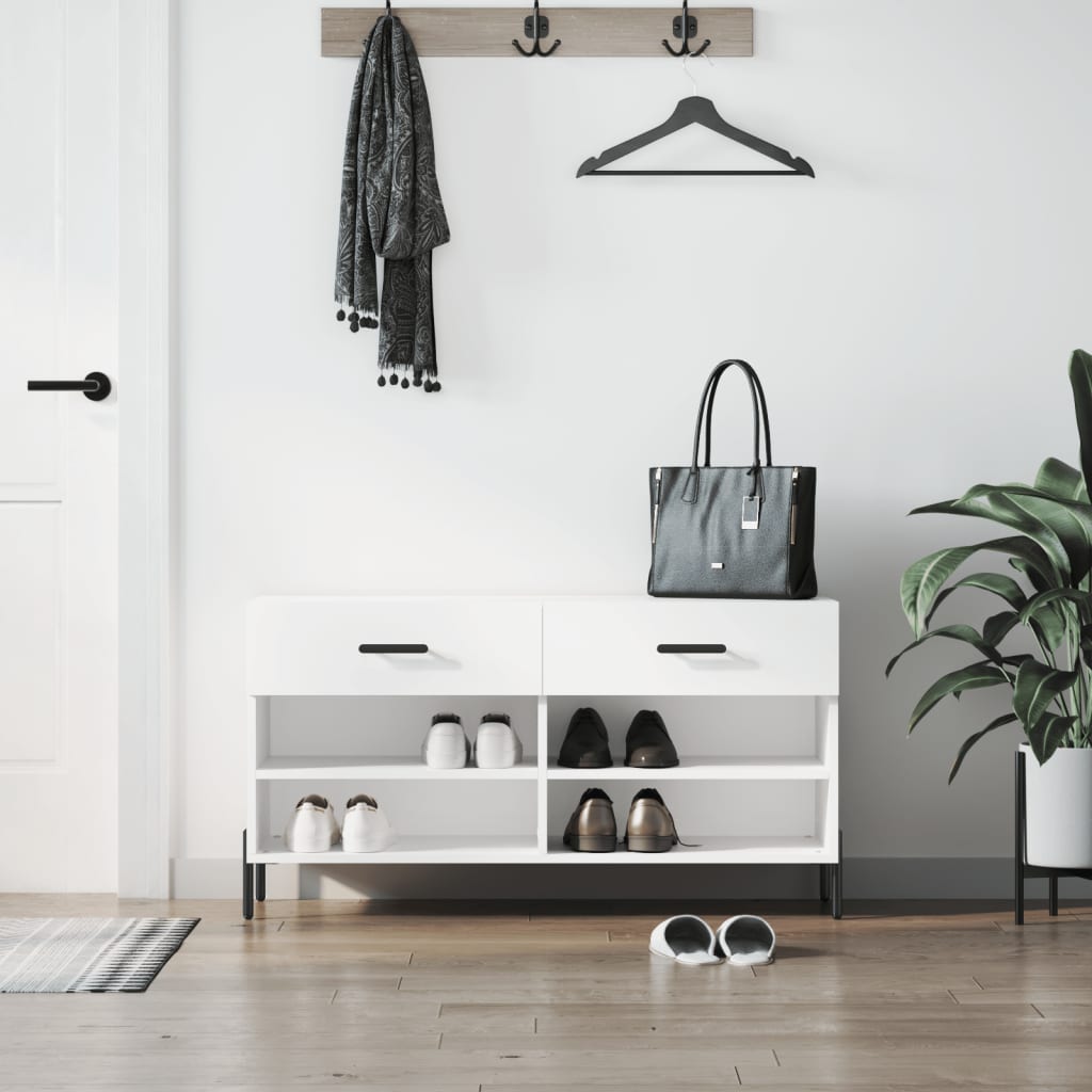 JUNG Vida Schuhbank Hochglanz-Weiß 102x35x55 cm Holzwerkstoff