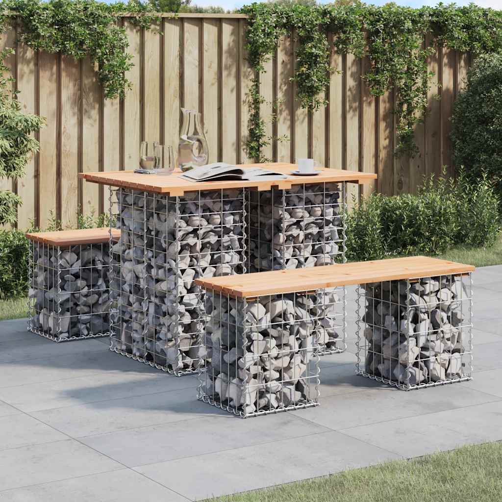 JUNG Vida Gartentisch aus Gabionen 100x70x72 cm Massivholz Kiefer