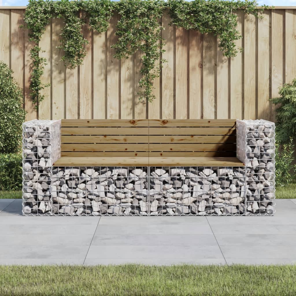 JUNG Vida Gartenbank aus Gabionen 184x71x65,5 cm Kiefernholz Imprägniert