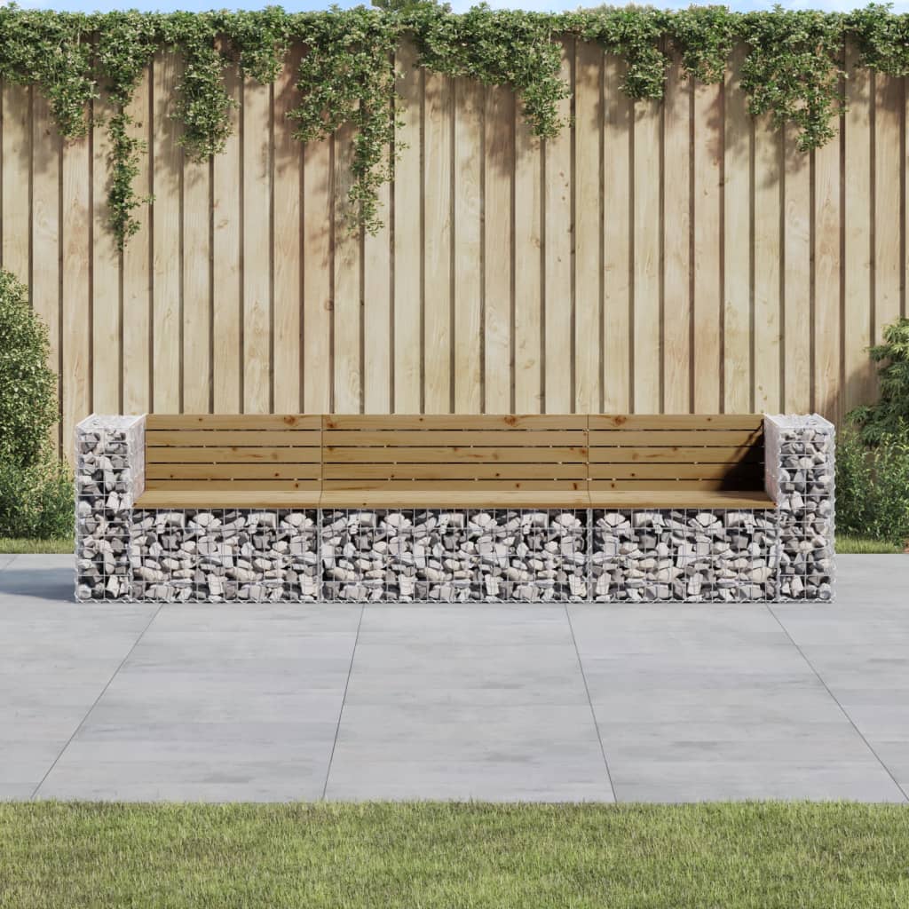 JUNG Vida Gartenbank aus Gabionen 287x71x65,5 cm Kiefernholz Imprägniert