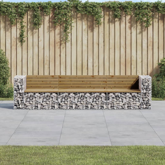 JUNG Vida Gartenbank aus Gabionen 287x71x65,5 cm Kiefernholz Imprägniert