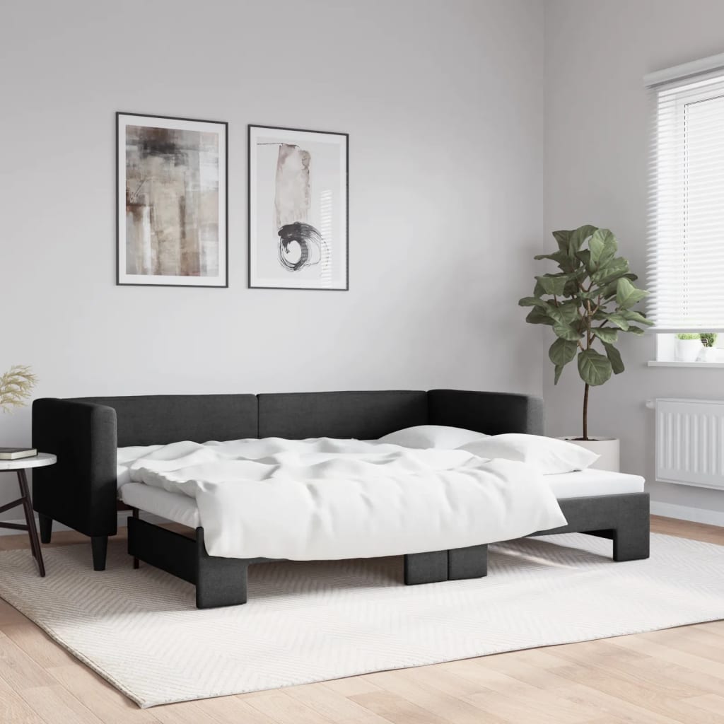 JUNG Vida Tagesbett Ausziehbar Schwarz 80x200 cm Stoff