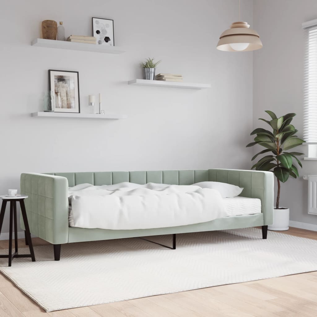 JUNG Vida Tagesbett mit Matratze Hellgrau 90x200 cm Samt
