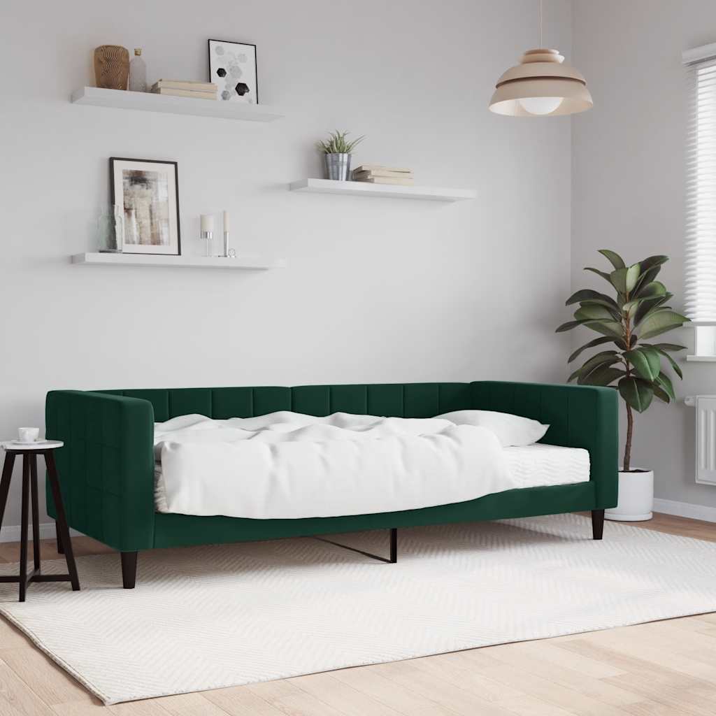 JUNG Vida Tagesbett mit Matratze Dunkelgrün 90x200 cm Samt