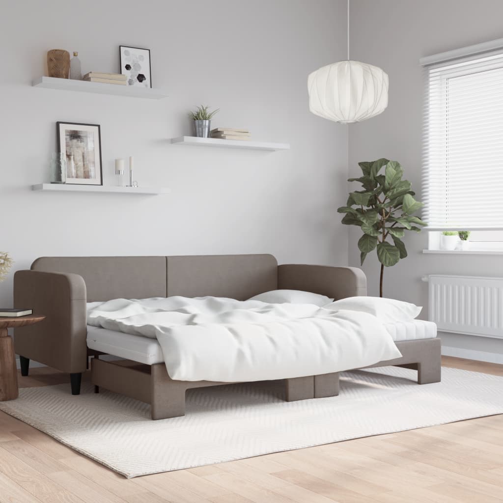 JUNG Vida Tagesbett Ausziehbar mit Matratzen Taupe 90x200 cm Stoff