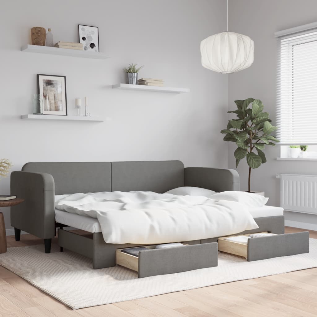 JUNG Vida Tagesbett Ausziehbar mit Schubladen Dunkelgrau 80x200 cm Stoff