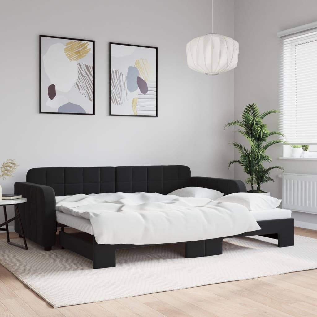 JUNG Vida Tagesbett Ausziehbar Schwarz 90x200 cm Samt