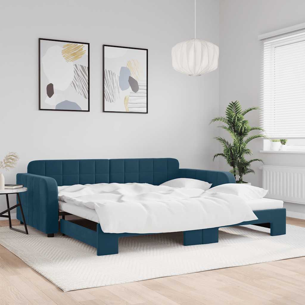 JUNG Vida Tagesbett Ausziehbar Blau 100x200 cm Samt