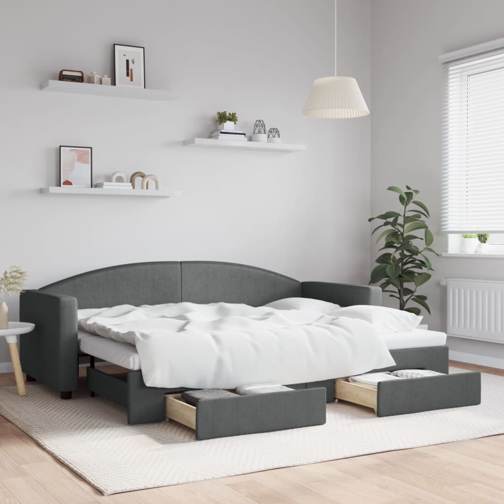 JUNG Vida Tagesbett Ausziehbar mit Schubladen Dunkelgrau 80x200 cm Stoff