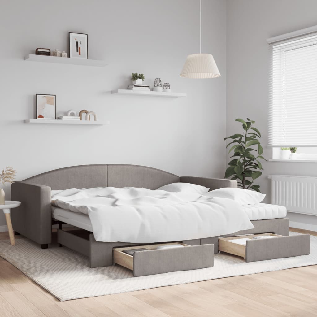 JUNG Vida Tagesbett Ausziehbar mit Schubladen Taupe 100x200 cm Stoff