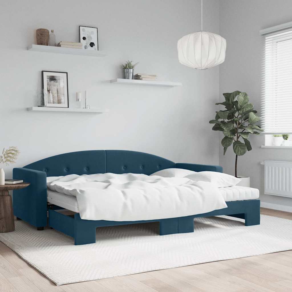 JUNG Vida Tagesbett Ausziehbar mit Matratzen Blau 80x200 cm Samt